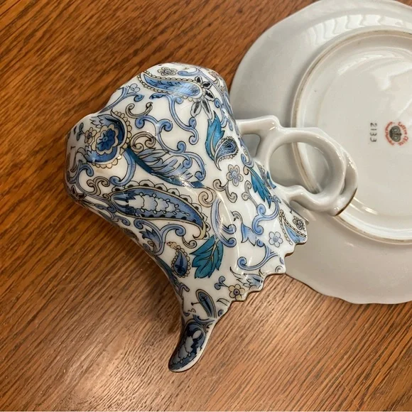 Vintage MCM Lefton 5pc Blue Paisley Design w/Gold Trim Bone China Tea Set - Picture 11 of 16